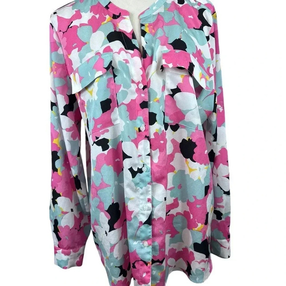 Calvin Klein colorful multi print top with long sleeves size XL - Picture 2 of 12